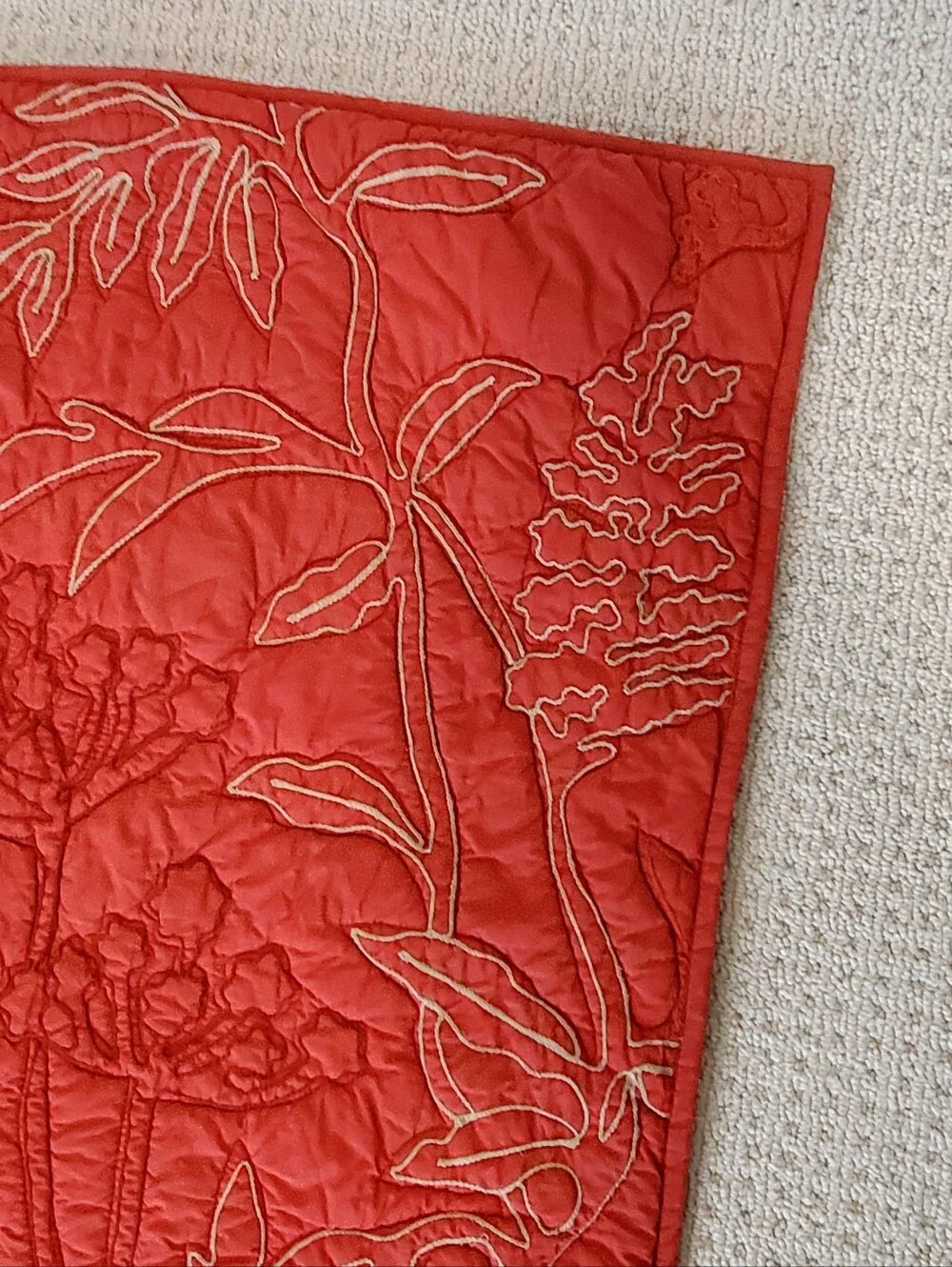 3 Pottery Barn Brick/Tan Organic Cotton Crewel Leaf Botanical Quilted Euro Shams